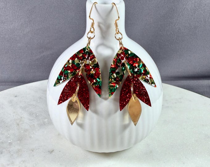Featured listing image: EVERGREEN SOLSTICE • Earrings • Metallic Acrylic • Gold-filled • Holiday • Christmas