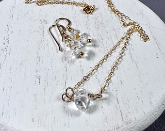 KYA • Necklace & Earrings Set • Herkimer Diamond • Gold-fill • Bridal • Wedding • Gift