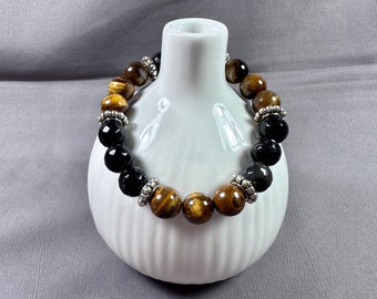 THE WYATT • Men's  Bracelet •  Black Jasper • Tigereye • Sterling Silver