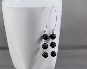 ELEVATION • Essential Oil Diffuser • Earrings • Sterling Silver • Lava Bead • Long Earrings