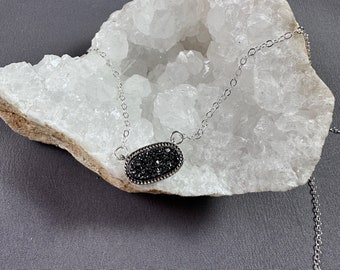 AURELIA • Necklace • Black Druzy • Sterling Silver • Minimalist