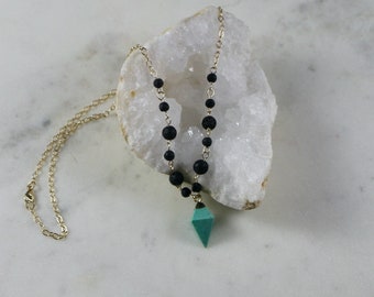 PARAGON • Necklace • Turquoise • Lava Stone • Gold-fill • Diffuser • Aromatherapy Jewelry