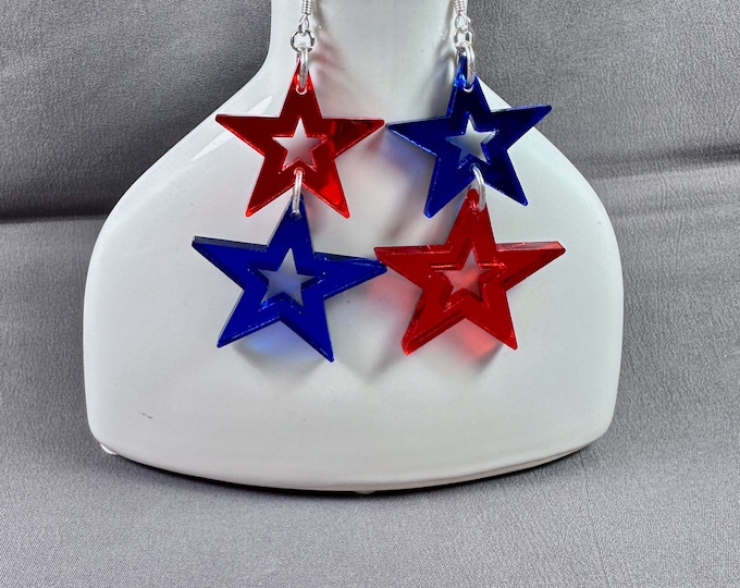Featured listing image: AMERICAN DREAMIN • Earrings • Acrylic • Sterling Silver • 4th of July • Independence Day