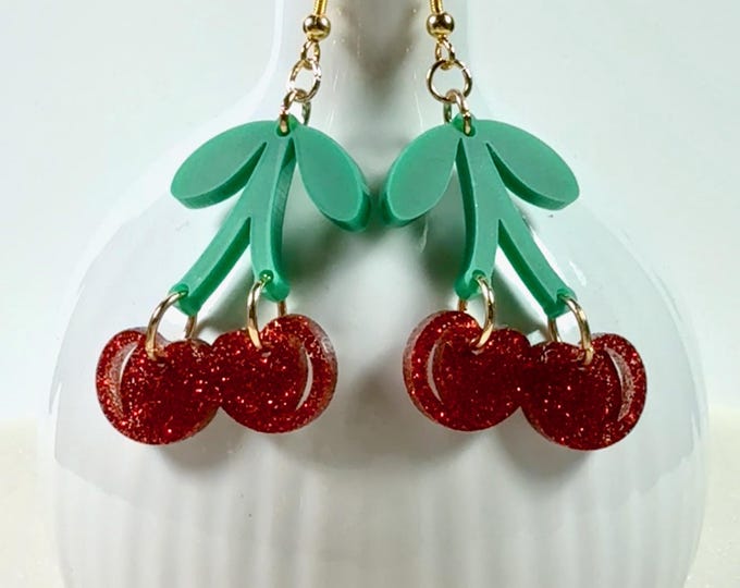 Featured listing image: CHERRY ON TOP • Earrings • Acrylic • 14kt Gold-filled • Cherry