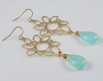 COSMIC SEAGLASS  • Gemstone Earrings • 14kt Gold-fill • Chalcedony Gemstone