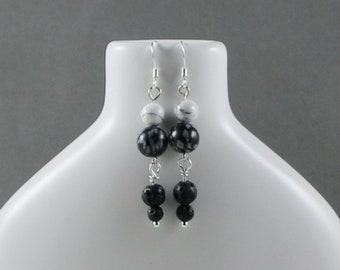 OPHELIA • Earrings • Snowflake Obsidian • White Howilite • Sterling Silver • Lava Stone • Diffuser • Aromatherapy Jewelry