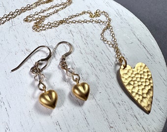 My Heart Belongs to You • Necklace & Earring Set • Gold-fill • Heart • Crystal • Valentine's Day