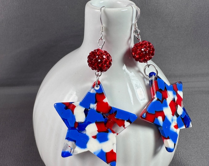 Featured listing image: FIREWORKS • Earrings • Acrylic • Sterling Silver • 4th of July • Independence Day