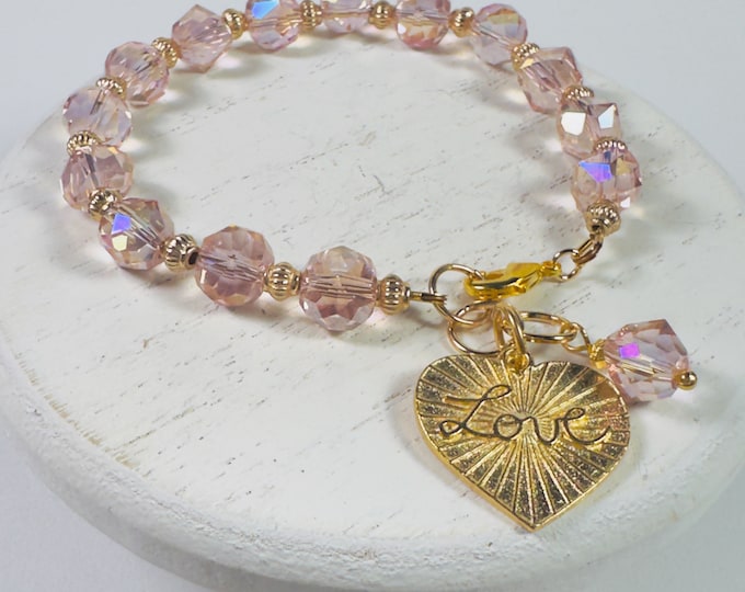 Featured listing image: DELICATE LOVE • Bracelet • Crystal • Gold-fill • Pink • Valentine's Day • Mother's Day • Gift