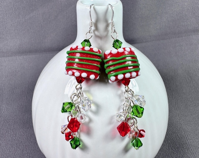 Featured listing image: MISTLETOE KISSES • Earrings • Lampwork Glass • Swarovski Crystal • Sterling Silver • Christmas • Holiday