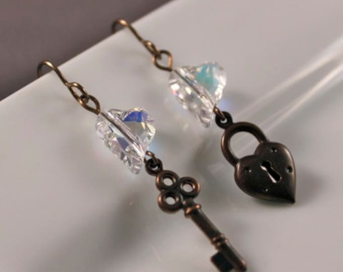 Featured listing image: You Hold the Key | Valentine's Earrings • Natural Brass • Swarovski Crystal