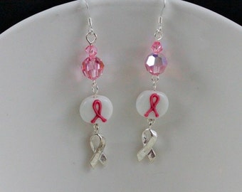 RIBBONS OF HOPE | Earrings | Breast Cancer Awareness | Sterling Silver | Lampwork Glass