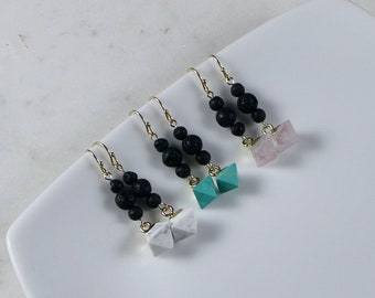 PARAGON • Earrings • Turquoise • Lava Stone • Gold-fill • Diffuser • Aromatherapy Jewelry