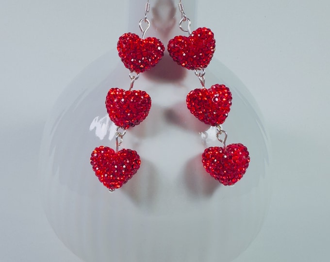Featured listing image: SMITTEN • Earrings • Crystal Pave • Silver • Heart • Valentine's Day