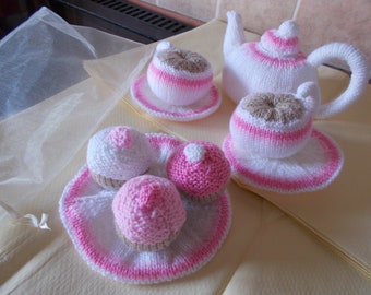 knitted play tea set , Tea for two, Tea party, Play food
