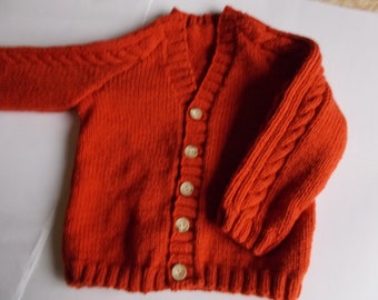 Child's hand knitted cardigan ,child's  hand knitted  jacket   child's cable cardigan, Hand knitted jacket. Aran knitwear