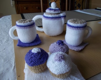 Knitted coffee set, knitted play food, knitted coffee pot,Knitted toy coffee set