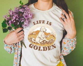 Life is Golden, Golden Retriever T-Shirt, Dog Lover Tee, Cute Puppy Shirt, Animal Print Top, Gift for Dog Owners, Birthday Present