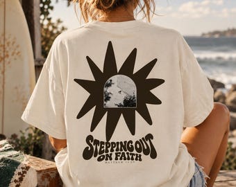 Christian Shirt Stepping Out on Faith Tee, Matthew 14:29 Shirt, Oversized Christian T Shirt, Vintage Faith Graphic Tee, Christian Gift