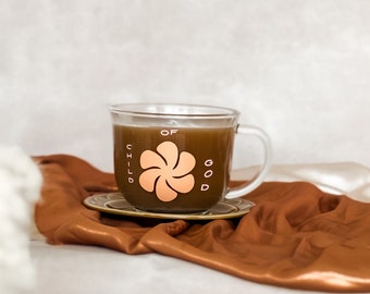 Coffee Mug Child of God, Groovy Glass Mug with handle, Coffee Cup Mug, Coffee Cup, Boho Coffee Cup, Christian Gifts, Christian Aesthetic