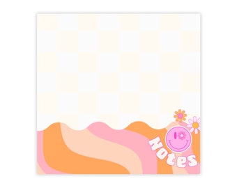 Retro Smiley kariert Post-it Notes Block 50 Blatt 3x3 quadratische Sticky Notes Schreibtischzubehör, niedliche Sticky Notes, PostItems Schreibtisch Oberfläche Notizblock Versorgung