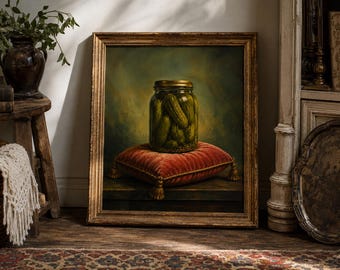 Pickle Jar Wall Art Printable, Funny Arthritis Gift, Chronic Pain Art, Vintage Oil Painting Print, Eclectic Kitchen Wall Decor