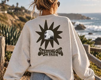 Christian Sweatshirt, Stepping Out on Faith Matthew 14:29 Vintage Bible Verse Crewneck