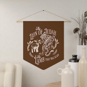 Brown White Lion of Judah Pennant Banner, Spiritual Decor, Wall Hanging, Church Decor, Christian Home Decor, Faith Inspirational