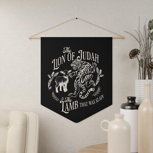 Black Lion of Judah Pennant Banner, Spiritual Decor, Wall Hanging, Church Decor, Christian Home Decor, Faith Inspirational