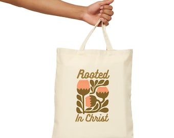 Bolsa de lona cristiana con arte arraigado en Cristo, bolsa de lona religiosa, bolsa de lona con versículos bíblicos, regalo cristiano, regalo religioso, bolsa de arte cristiano