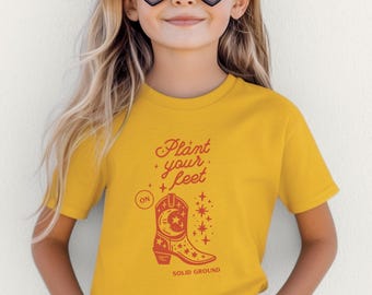 Youth Kids Christian Western Tee Shirt Plant Your Feet on Solid Ground Cotton T-Shirt for Girls Retro Tshirt Gifts for Youth