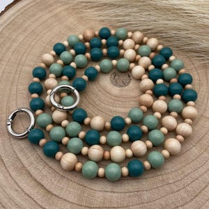 Bois naturel 5 chaînes de téléphone portable collier de perles perles en bois élégant robuste stable avec mousqueton avec insert pour étui/patch de téléphone portable
