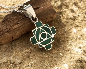 Custom Andean Cross Pendant •  Silver with Green Chrysocolla Stone • Gift for Her • Peruvian Chakra Stones Necklace •
