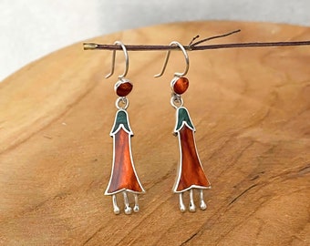 Qantu Flower Earrings • Handmade Carved Jewelry with Red Spondylus Natural Stone • Chakra Stone Fashion Jewelry • Personalized Gift