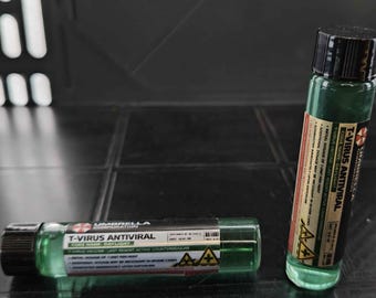 T-Virus Antivirus Vial Prop -- Resident Evil Inspired Umbrella Serum Replica - Cosplay / Gamer Collectible
