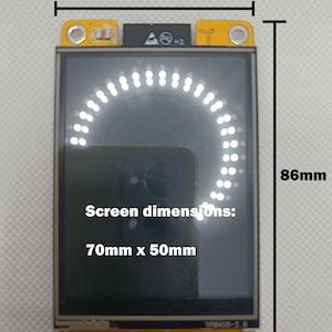 May include: A small, rectangular, black and white screen with a white circular arc display. The screen is mounted on a yellow circuit board with a white label that reads "ПРИ408-2.8". The screen measures 70mm x 50mm and is 86mm tall.