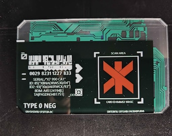 Cyberpunk Trauma Access Card Prop | TYPE O NEG Med-Tag ID | Futuristic Credential Cosplay Collectible | Acrylic Cyber Card