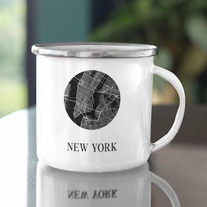 New York City Camp Emaille Camping Kaffeebecher weiß, Geschenk für NYC Lover, Kaffeetasse