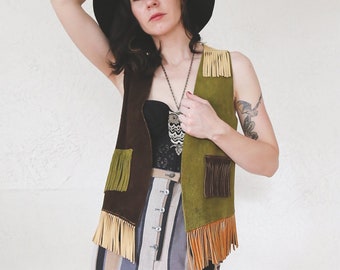 Suede Color Block Vest . 70s