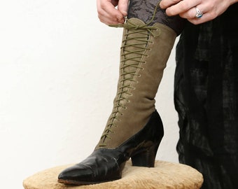 SALE 1800s Victorian Suede Boots Calf Length