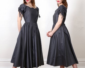 1950s Dress . Gunmetal Grey . Mid Century Gown