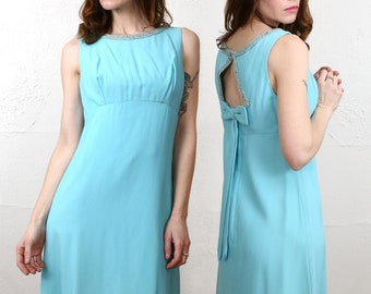 SALE 1960s Open Back Dress . Robins Egg Blue