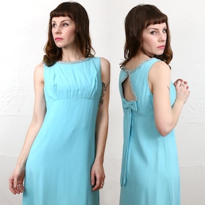 SALE 1960s Open Back Dress . Robins Egg Blue image 1