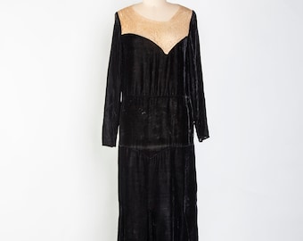 1910s Black Velvet Lace Gown