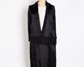 Black Satin 1920s Dress