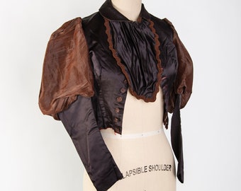 1890s Victorian Silk Top Black and Brown XS