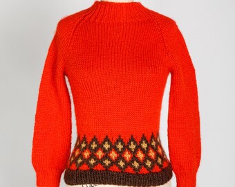 Vintage Hand Knit Red Brown Sweater