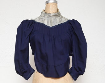 SALE 1800s Navy Blue Top . Antique Blouse