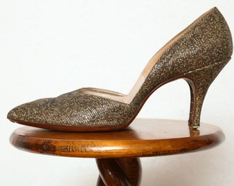 Gold Stiletto High Heel Shoes . Fancy Footwear