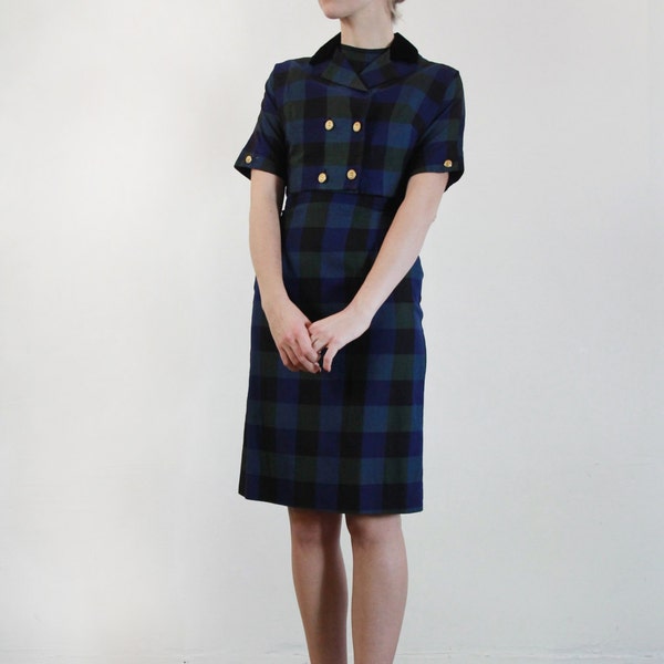 1950s 2pc . Two Piece Plaid Dress, Jacket . 60s Set